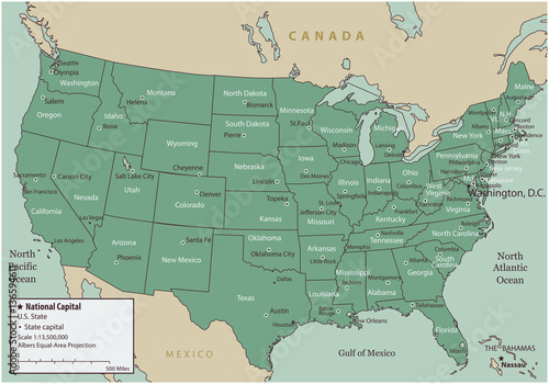 USA map with federal states. All states are selectable. Vector