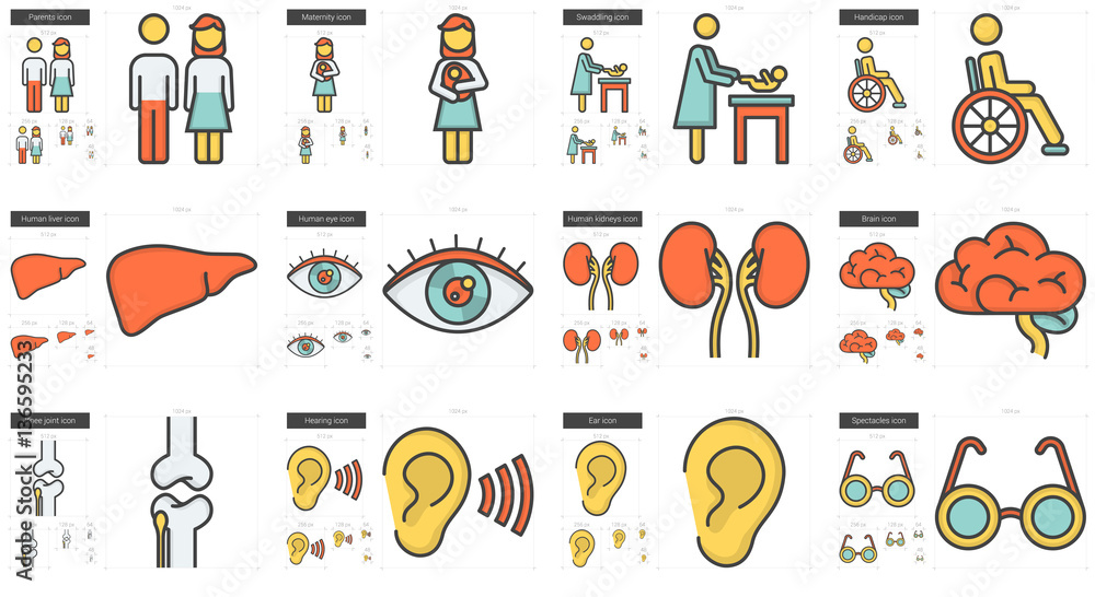 Fototapeta premium Medicine line icon set.