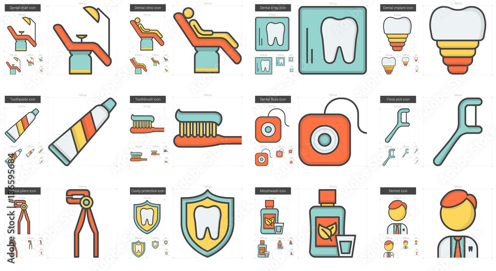 Stomatology line icon set. Stomatology line icon set.