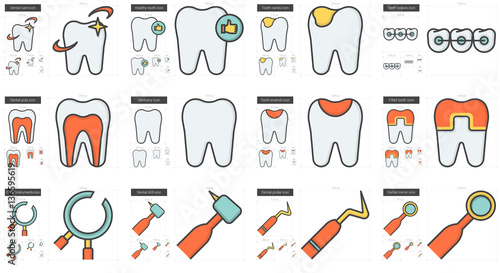 Stomatology line icon set.