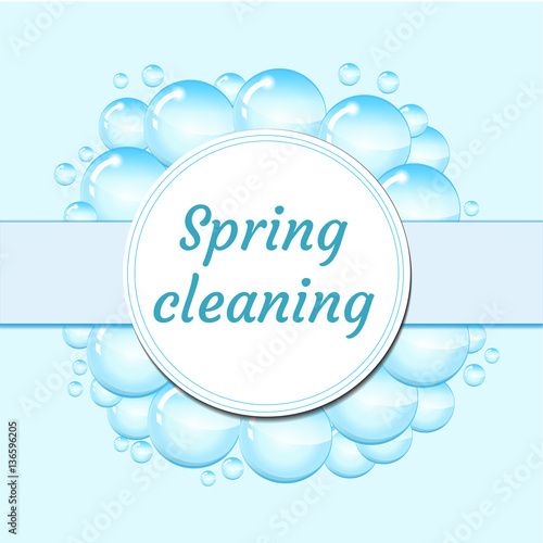 Soap bubbles frame isolated on white background, cartoon style. Spring cleaning concept. Vector illustration