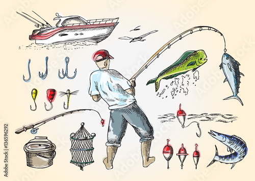 Fishing in the sea color set