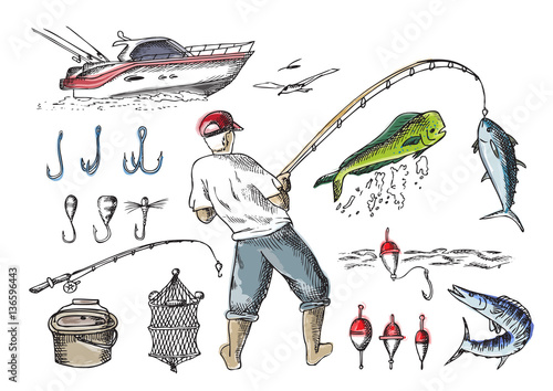 Fishing in the sea. Set