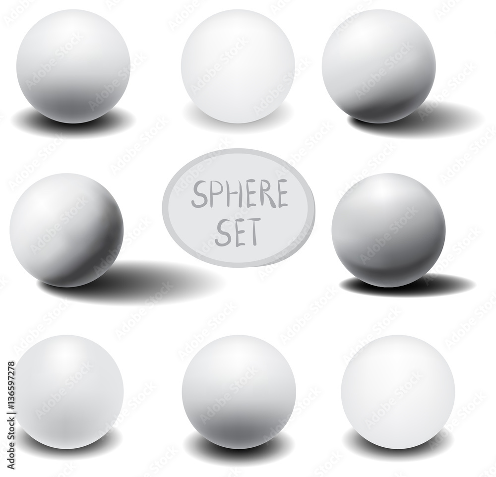 White vector sphere whith shadows. 3D Set. White vector sphere whith shadows. 3D Set.