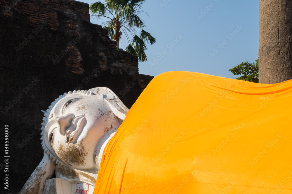 Giant Buddha reclining statue in Wat Yai Chai Mongkhon, the hist