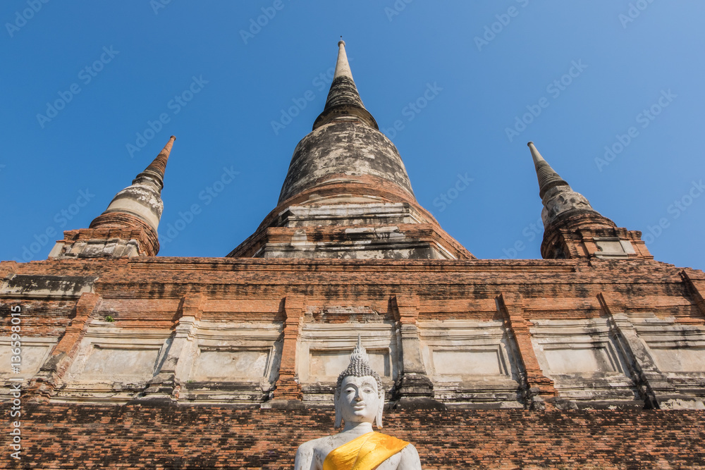 Buddha statue and pagoda at Wat Yai Chai Mongkhon, the historica