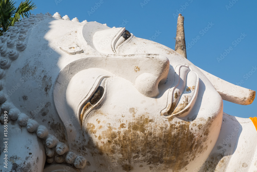 Giant Buddha reclining statue in Wat Yai Chai Mongkhon, the hist