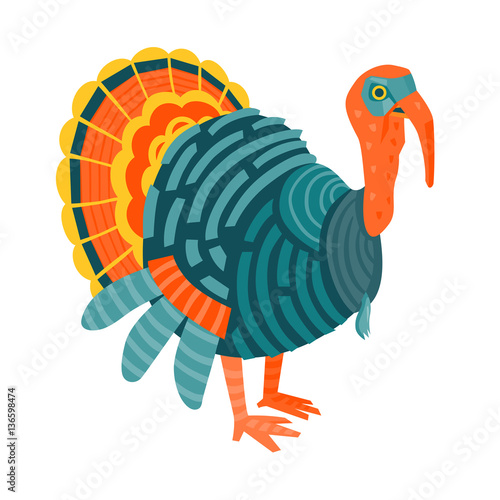 Colorful Turkey funny vector illustration cartoon style