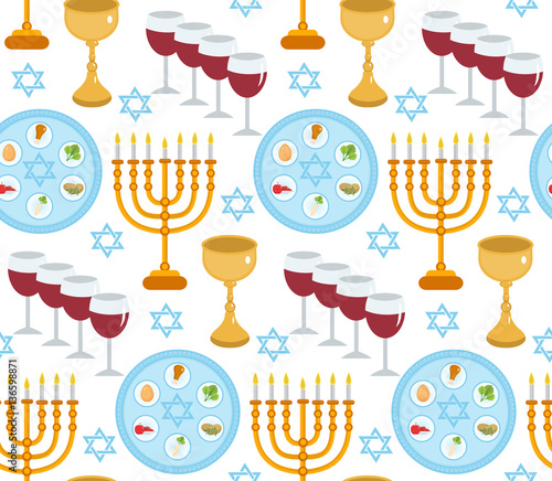 Passover seamless pattern. Pesach endless background, texture. Jewish holiday backdrop. Vector illustration