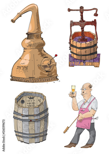 whiskey making set. cartoon
