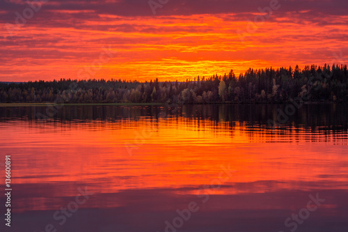 Red sunset on the lake, Finland