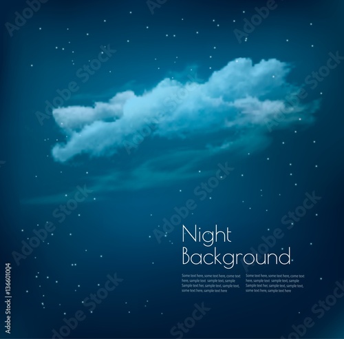 Night sky background with clouds and stars. Vector
