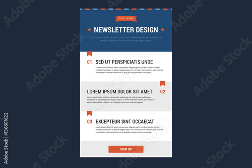 Newsletter design template. Vector illustration in flat style.
