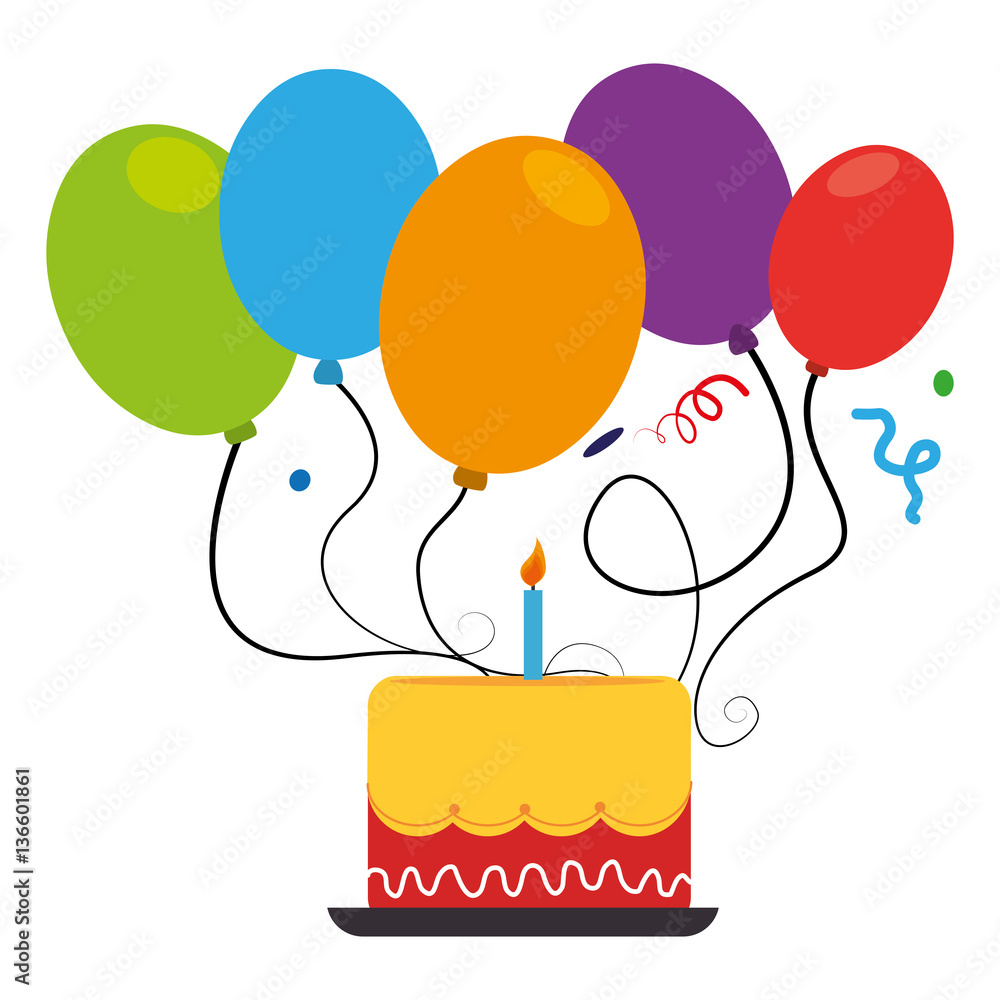 colorful cake and balloons party birthday vector illustration Stock ...
