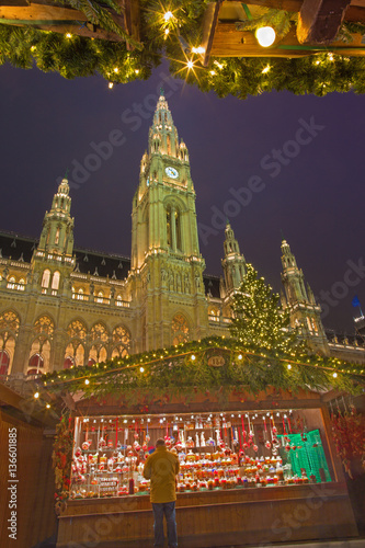 VIENNA, AUSTRIA - DECEMBER 19, 2014: The town-hall or Rathaus and christmas market on the Rathausplatz square.