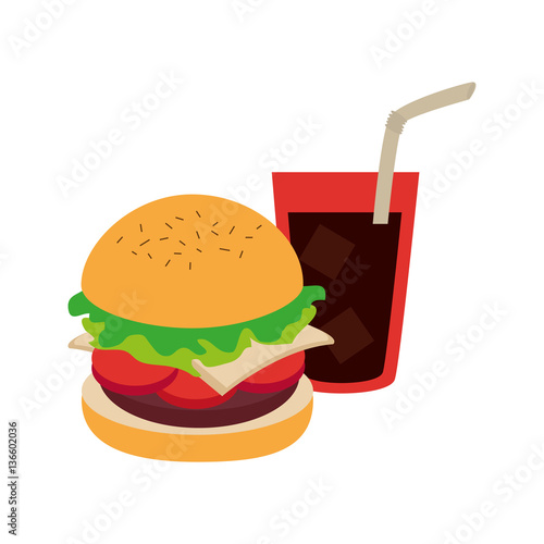 hamburguer with coke soda with straw vector illustration