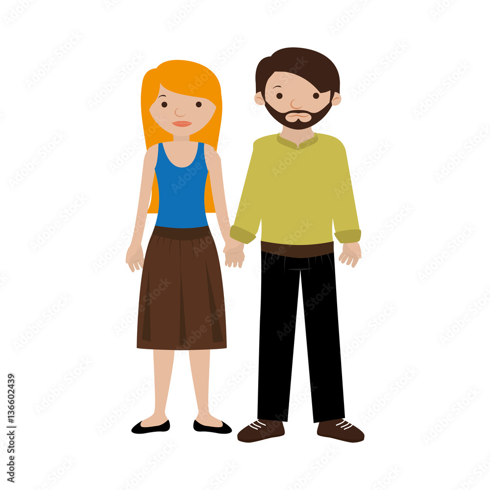 couple with casual clothes with holding hands vector illustration