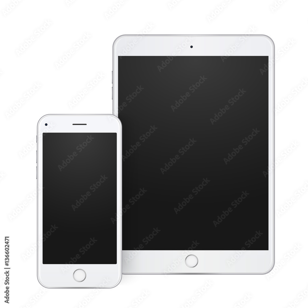 Set of realistic tablet and mobile phone with empty screen. New vector gadget on white background. Set of realistic tablet and mobile phone with empty screen. New vector gadget on white background.
