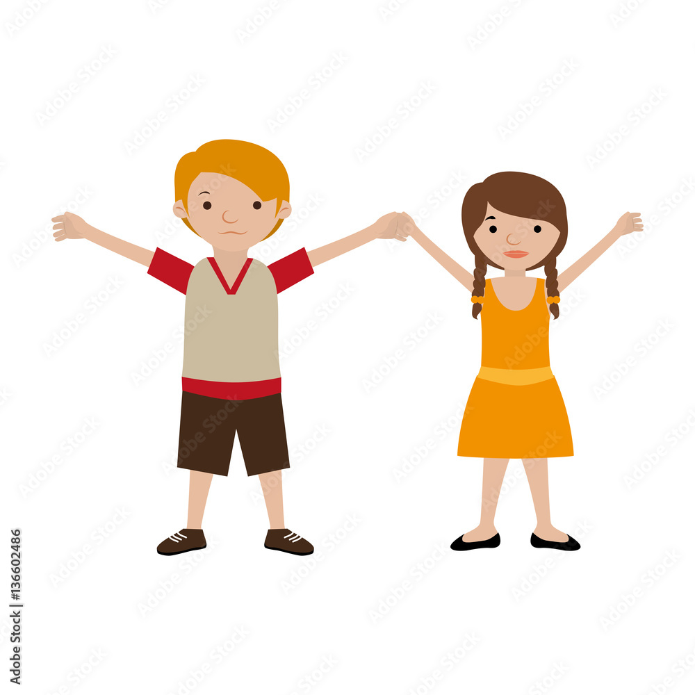 couple of kids togheter in casual clothes vector illustration
