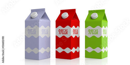 Milk carton boxes on white. 3d illustration