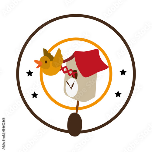 colorful circular border with antique bird clock icon vector illustration