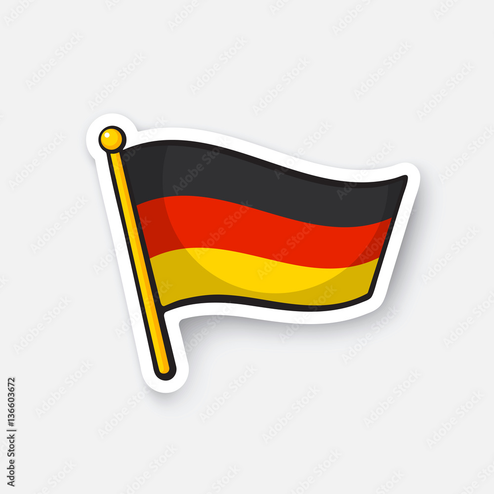 Vector illustration. Flag of Germany on flagstaff. Location symbol for travelers. Cartoon sticker with contour. Decoration for greeting cards, posters, patches, prints for clothes, emblems Vector illustration. Flag of Germany on flagstaff. Location symbol for travelers. Cartoon sticker with contour. Decoration for greeting cards, posters, patches, prints for clothes, emblems