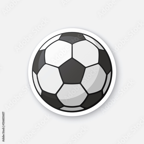Vector illustration. Leather black and white soccer ball. Sports equipment. Cartoon sticker in comics style with contour. Decoration for greeting cards, posters, patches, prints for clothes, emblems