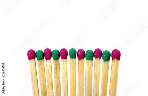 matchstick different colors on a white background