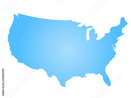 Blue radial gradient silhouette map of United States of America, aka USA. Vector illustration.