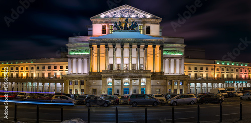 Opera Narodowa - Teatr Wielki. A night panorama of the opera building in Warsaw.
