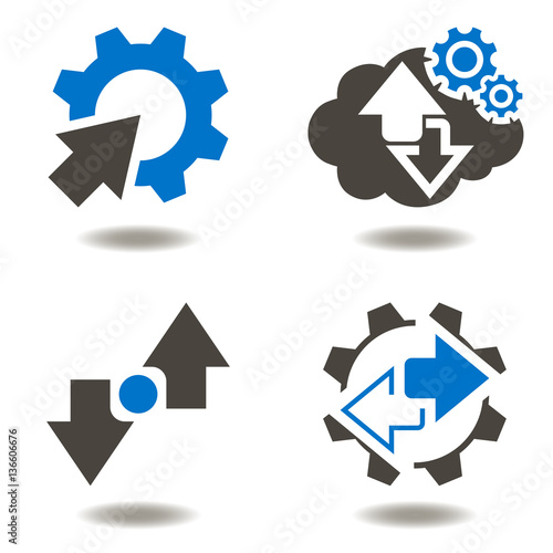 Industrial integration business web concept. Gear arrow vector icon set cycle recycle modernization automation cogwheel industry 4.0 engineering cloud storage technology