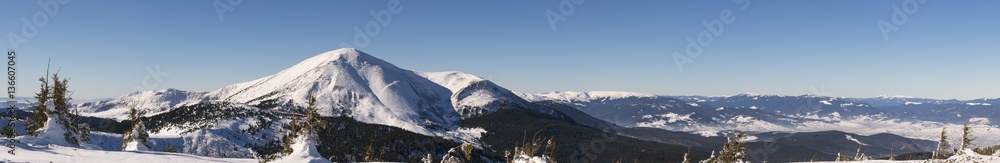 View of Petros peak in the Carpathian mountains; Panorama of the
