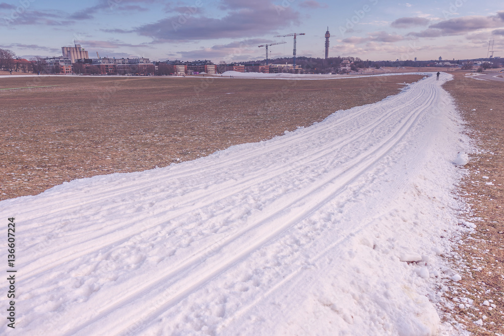 Nordic skiing tracks at Gardet during a cold winter day Nordic skiing tracks at Gardet during a cold winter day