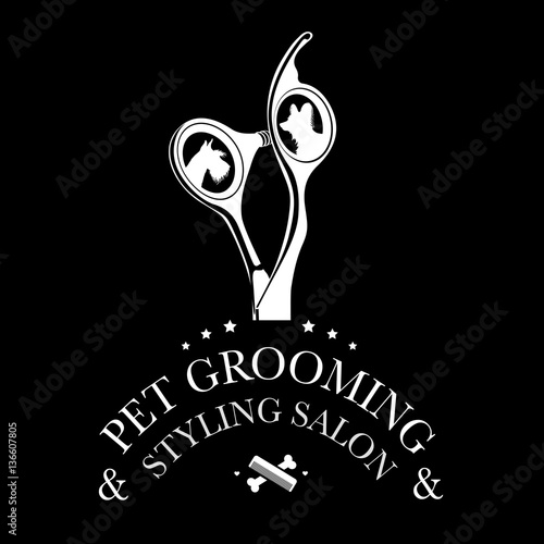 Logo for pet hair salon, styling and grooming shop, pet store for dogs and cats. Vector illustration