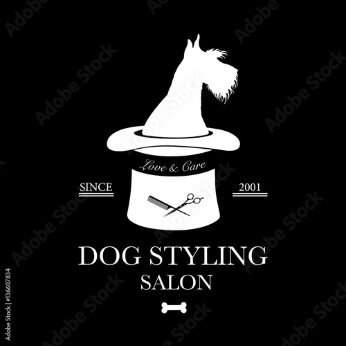 Logo for dog hair salon, styling and grooming shop, pet store for dogs. Vector illustration