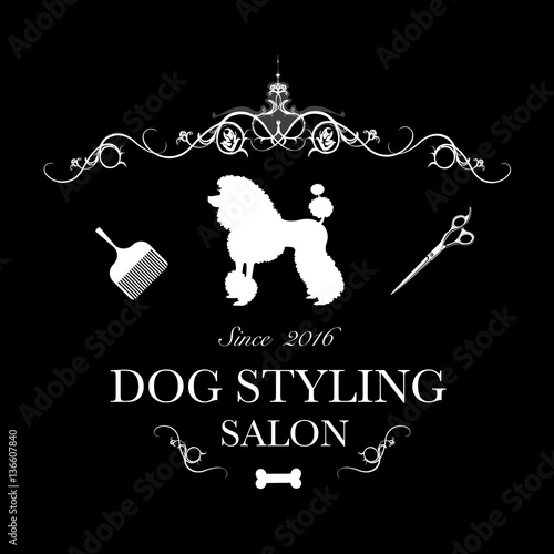 Logo for dog hair salon, styling and grooming shop, store for dogs. Vector illustration