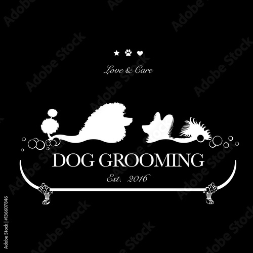 Logo for dog hair salon, dog styling and grooming shop, store for pets. Vector illustration