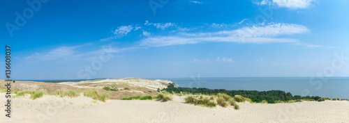 Panoramic view on dunes of the Curonian spit. This place to the highest drifting sand dunes in Europe. Nida, Lithuania.