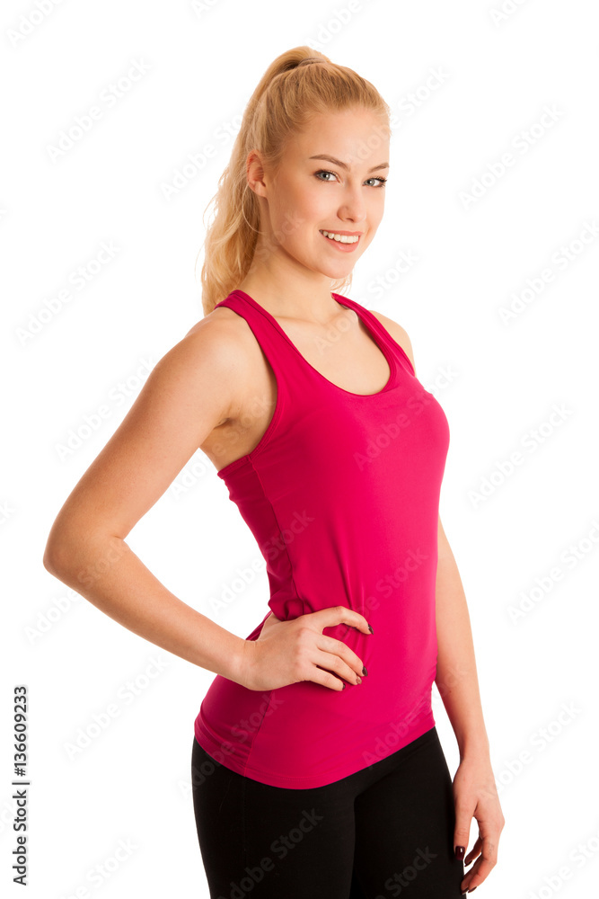 Fit blond woman isolated over white background. Fit blond woman isolated over white background.