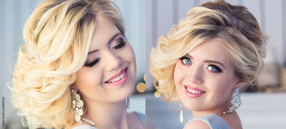 young beautiful bride with make-up and styling young beautiful bride with make-up and styling