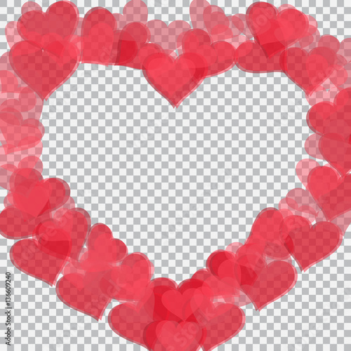 Red hearts translucent arranged in a heart shape. Checker background. Valentine s Day. illustration