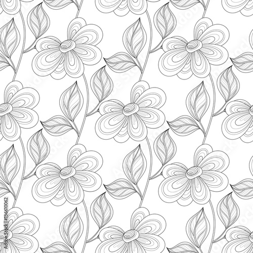 Vector Seamless Monochrome Floral Pattern