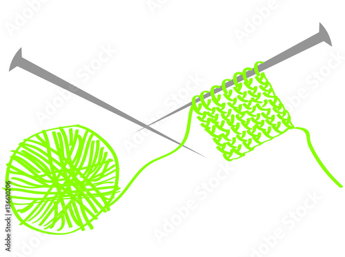 Knitting with green wool