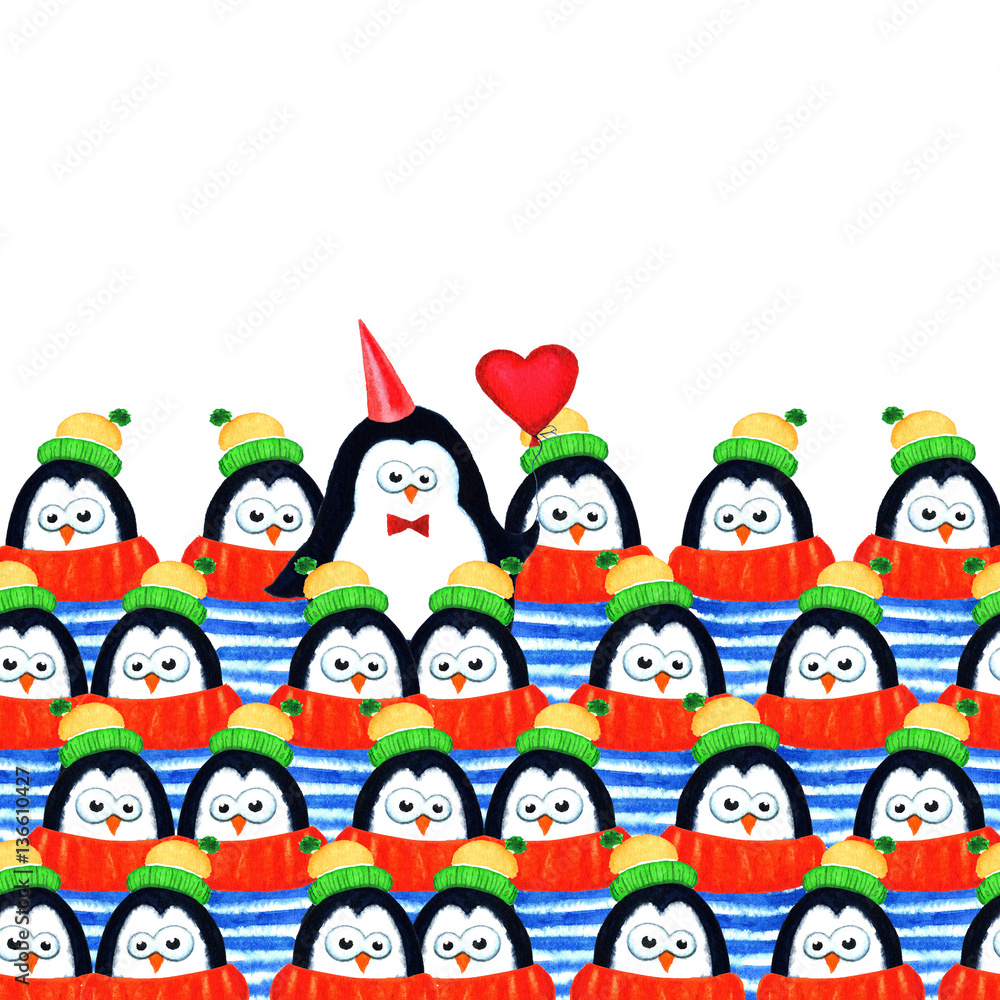 Crowd of penguins. Watercolor illustration Crowd of penguins. Watercolor illustration