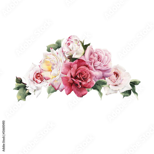 Bouquet of roses, watercolor, can be used as greeting card, invi