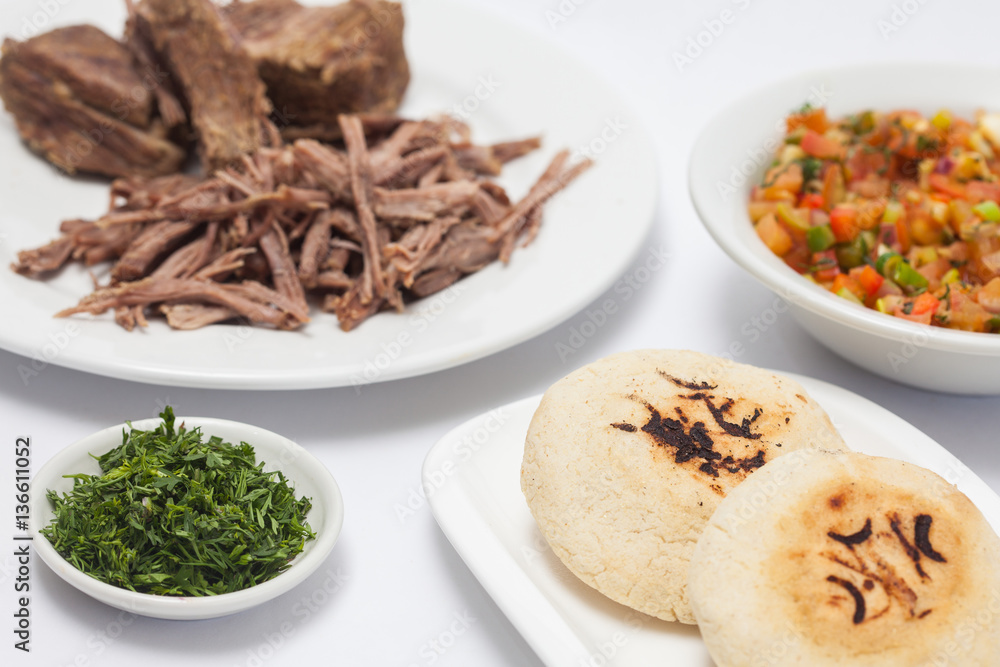 Colombian arepas and shredded beef Colombian arepas and shredded beef