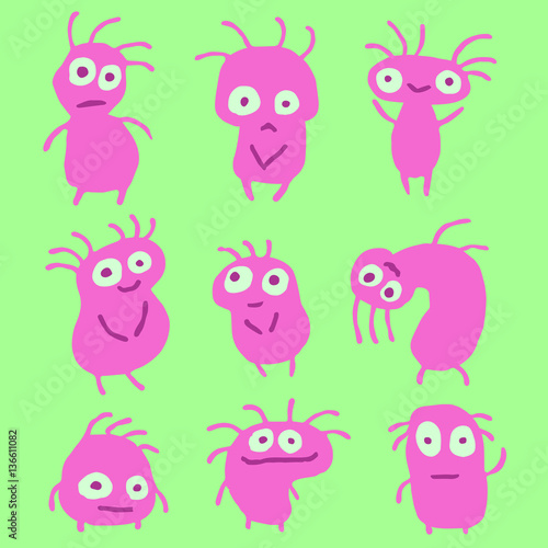 Funny Things. Cartoon Aliens Look Like Mutant, Bugs or Germs. Vector Illustration.