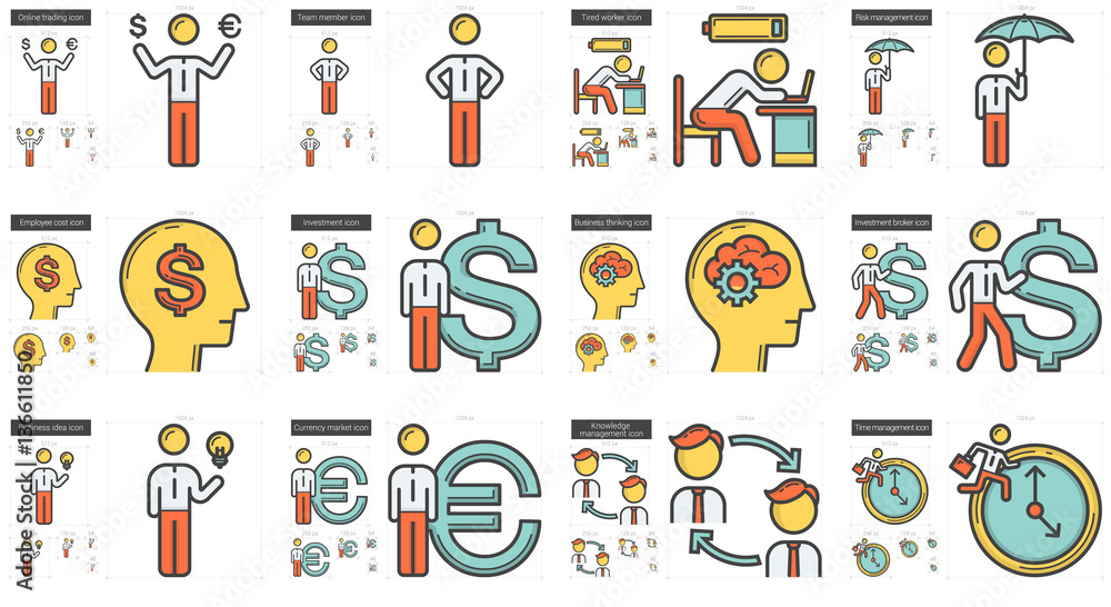 Business line icon set. Business line icon set.