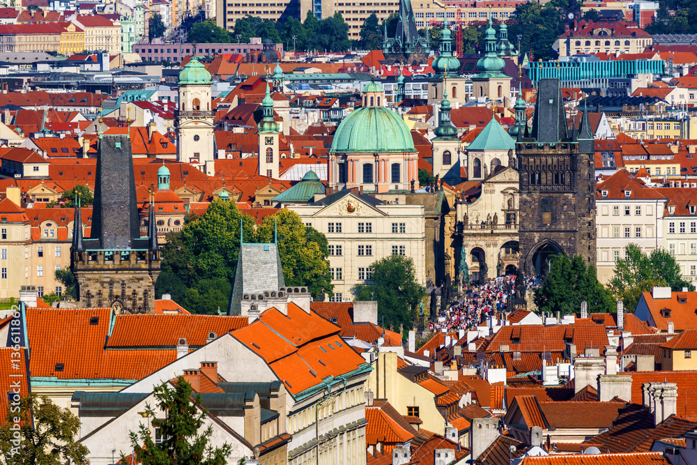 Obraz premium Panoramic aerial view on the city's historic center from Hradcany, Prague, Czech Republic