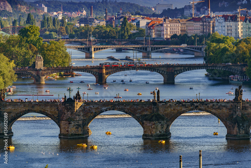 Panoramic view Vltava river from Letn Park, Prague, Czech Republic photo